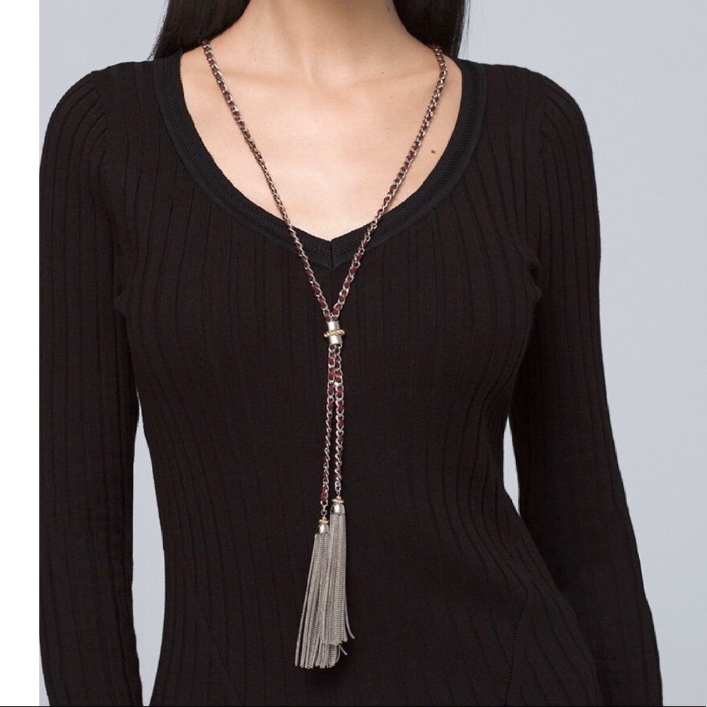 WHBM LEATHER Y-NECKLACE WITH TASSELS